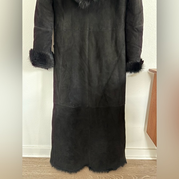 Vintage Ralph Lauren Black Shearling Fur Lamb Long Duffle Coat size Large - Picture 8 of 15